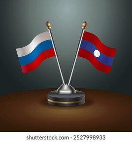 Russian and Laos table flags relation  with gradient backgrund. Vector Illustration