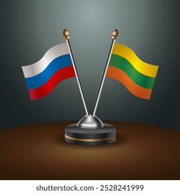 Russian and Lithuanian table flags relation  with gradient backgrund. Vector Illustration