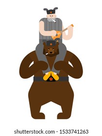Russian man and bear. Traditional pet animal to Russia.