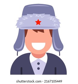 Russian Man In A Hat With Earflaps. Stereotype About Russians. Flat Vector Illustration.