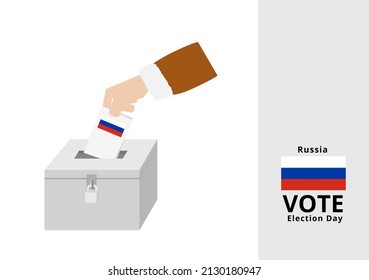 Russian man voter dropping ballots in the election box with national flag vector