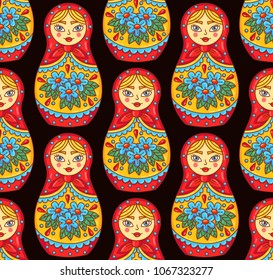Russian matreshka doll traditional toy colorful seamless vector pattern