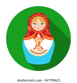 Russian matrioshka icon in flat style isolated on white background. Russian country symbol stock vector illustration.