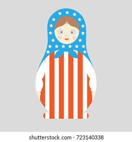 Russian Matryoshka doll in a dress with an American flag in vector.