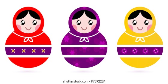 Russian Matryoshka Dolls collection isolated on white