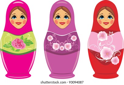 Russian matryoshka dolls isolated on the white. Vector