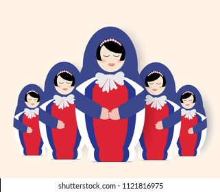 Russian matryoshka with her daughter,vector illustration.