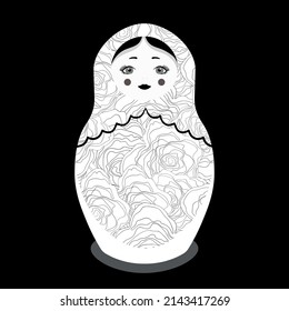 Russian Matryoshka. Traditional Russian folklore dolls with big eyes and lips. Babushka doll with hohloma, traditional painted floral pattern. Hand drawn vector illustration.