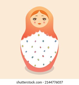 Russian Matryoshka. Traditional Russian folklore dolls with big eyes and lips. Babushka doll with hohloma, traditional painted floral pattern. Hand drawn vector illustration.