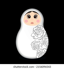 Russian Matryoshka. Traditional Russian folklore dolls with big eyes and lips. Babushka doll with hohloma, traditional painted floral pattern. Hand drawn vector illustration.
