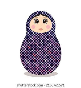 Russian Matryoshka. Traditional Russian folklore dolls with big eyes and lips. Babushka doll with hohloma, traditional painted floral pattern. Hand drawn vector illustration.
