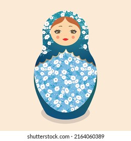 Russian Matryoshka. Traditional Russian folklore dolls with big eyes and lips. Babushka doll with hohloma, traditional painted floral pattern. Hand drawn vector illustration.