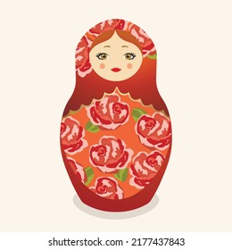 Russian Matryoshka. Traditional Russian folklore dolls with big eyes and lips. Babushka doll with hohloma, traditional painted floral pattern. Hand drawn vector illustration.