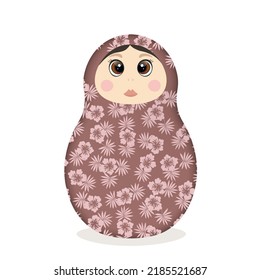 Russian Matryoshka. Traditional Russian folklore dolls with big eyes and lips. Babushka doll with hohloma, traditional painted floral pattern. Hand drawn vector illustration.