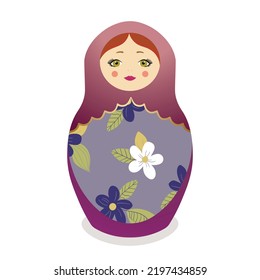 Russian Matryoshka. Traditional Russian folklore dolls with big eyes and lips. Babushka doll with hohloma, traditional painted floral pattern. Hand drawn vector illustration.