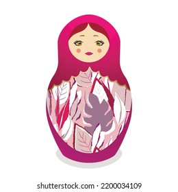 Russian Matryoshka. Traditional Russian folklore dolls with big eyes and lips. Babushka doll with hohloma, traditional painted floral pattern. Hand drawn vector illustration.