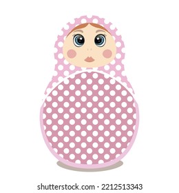 Russian Matryoshka. Traditional Russian folklore dolls with big eyes and lips. Babushka doll with hohloma, traditional painted floral pattern. Hand drawn vector illustration.