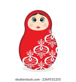 Russian Matryoshka. Traditional Russian folklore dolls with big eyes and lips. Babushka doll with hohloma, traditional painted floral pattern. Hand drawn vector illustration.