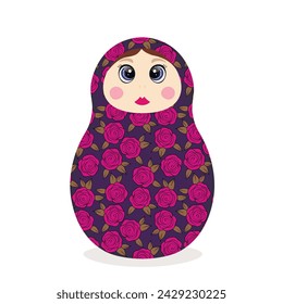 Russian Matryoshka. Traditional Russian folklore dolls with big eyes and lips. Babushka doll with hohloma, traditional painted floral pattern. Hand drawn vector illustration.