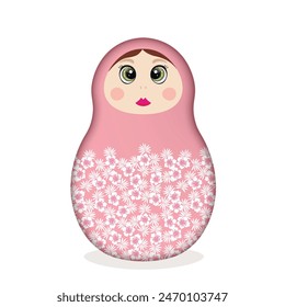 Russian Matryoshka. Traditional Russian folklore dolls with big eyes and lips. Babushka doll with hohloma, traditional painted floral pattern. Hand drawn vector illustration.