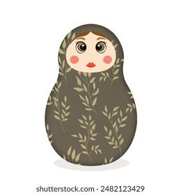 Russian Matryoshka. Traditional Russian folklore dolls with big eyes and lips. Babushka doll with hohloma, traditional painted floral pattern. Hand drawn vector illustration.