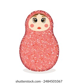 Russian Matryoshka. Traditional Russian folklore dolls with big eyes and lips. Babushka doll with hohloma, traditional painted floral pattern. Hand drawn vector illustration.