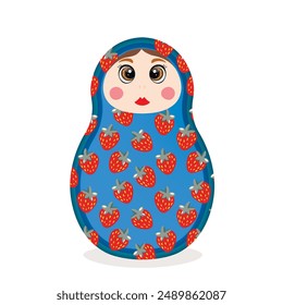 Russian Matryoshka. Traditional Russian folklore dolls with big eyes and lips. Babushka doll with hohloma, traditional painted floral pattern. Hand drawn vector illustration.