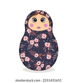 Matrioska rusa. Muñecas tradicionales del folclore ruso con ojos y labios grandes. Muñeca Babushka con hohloma, tradicional patrón floral pintado. Ilustración vectorial dibujada a mano.