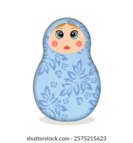 Russian Matryoshka. Traditional Russian folklore dolls with big eyes and lips. Babushka doll with hohloma, traditional painted floral pattern. Hand drawn vector illustration.