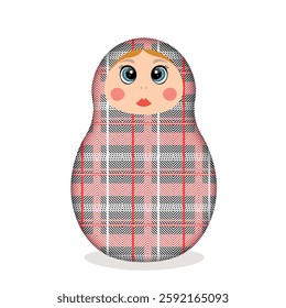 Russian Matryoshka. Traditional Russian folklore dolls with big eyes and lips. Babushka doll with hohloma, traditional painted floral pattern. Hand drawn vector illustration.