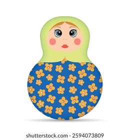 Russian Matryoshka. Traditional Russian folklore dolls with big eyes and lips. Babushka doll with hohloma, traditional painted floral pattern. Hand drawn vector illustration.