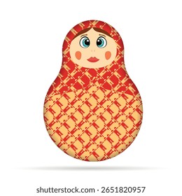 Matriosca Russa. Bonecas tradicionais do folclore russo com grandes olhos e lábios. Boneca Babushka com hohloma, padrão floral pintado tradicional. Ilustração de vetor desenhada à mão.