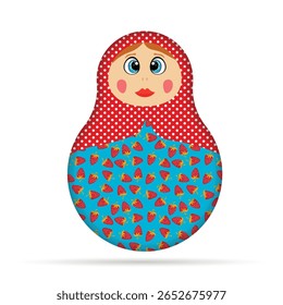 Matriosca Russa. Bonecas tradicionais do folclore russo com grandes olhos e lábios. Boneca Babushka com hohloma, padrão floral pintado tradicional. Ilustração de vetor desenhada à mão.