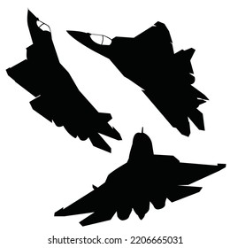 russian modern jet fighter su57 silhouette vector design