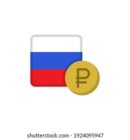 Russian money and flag flat icon, vector sign, Russia ruble currency with flag colorful pictogram isolated on white. RUB money symbol, logo illustration. Flat style design