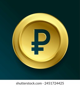 russian money ruble golden coin in 3d style vector 