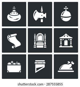 Russian Moscow ancient state and the Principality icons set. Vector Illustration.
Isolated Flat Icons collection on a black background for design
