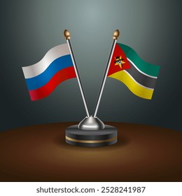 Russian and Mozambique table flags relation  with gradient backgrund. Vector Illustration