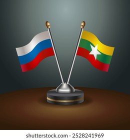 Russian and Myanmar table flags relation  with gradient backgrund. Vector Illustration