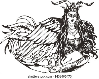 Russian Mythology Bird Sirin Vector Stock Vector (Royalty Free ...