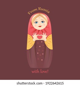 Russian national doll, matryoshka with an air kiss. Vector illustration. From Russia with love