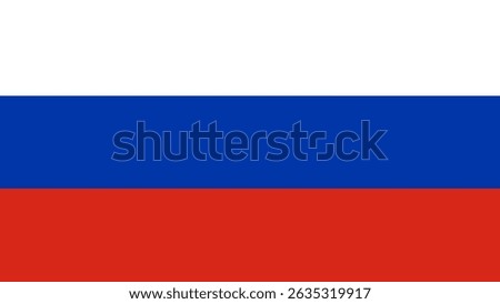 Russian national flag, featuring three equal horizontal stripes of white, blue, and red. Official standard color. Ideal for educational materials, travel designs, and international topics