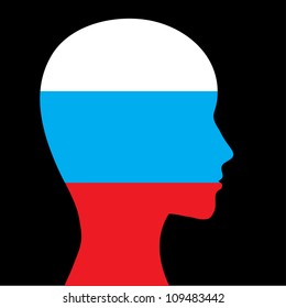 Russian national flag on the silhouette head