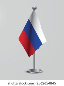 Russian National Flag on Stand. Representation of the russian flag for official meetings, conferences, official events and international events of the country.