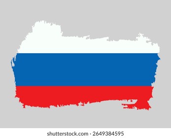 Russian national flag with white, blue, and red stripes in a creative brush format.