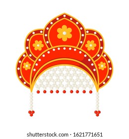 Russian national heardress Kokoshnik icon in flat style isolated on white background. Historical folk traditional hat in Russia. Vector illustration.