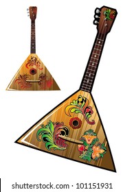 Russian national music instrument - balalaika with flower ornaments, vector illustration