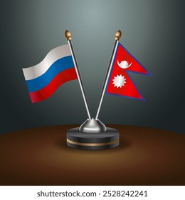 Russian and Nepal table flags relation  with gradient backgrund. Vector Illustration