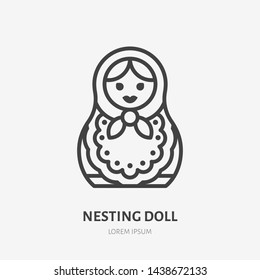 Russian nesting doll flat line icon. Vector thin sign of happy babushka, matrioshka logo. Russia traditional toy outline illustration.