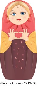 Russian nesting doll folded her hands in a heart. Matryoshka - love, Valentine's Day.